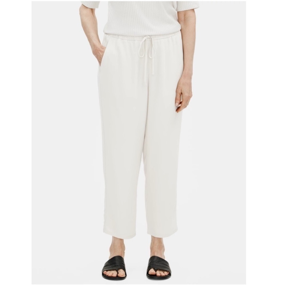 Eileen Fisher Textured Crepe Slouchy Drawstring Waist Pants Large
